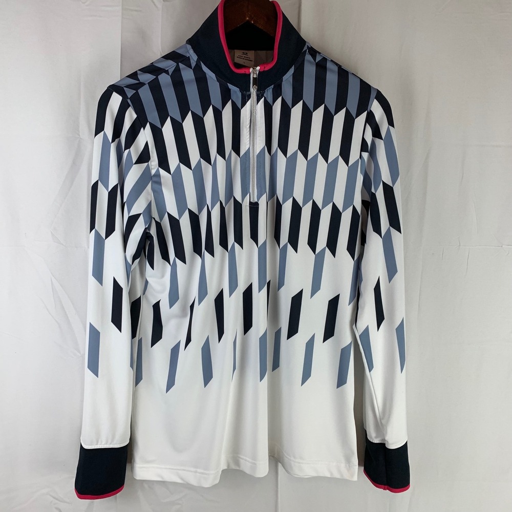 Daily Sports Quarter-Zip Pullover Womens Large Blue White Geometric Golf Top